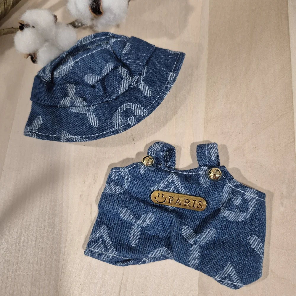 🎊🎊NEW🎊🎊 ADORABLE!! LABUBU Clover Overalls And Hat In LIGHT BLUE DENIM ONLY
